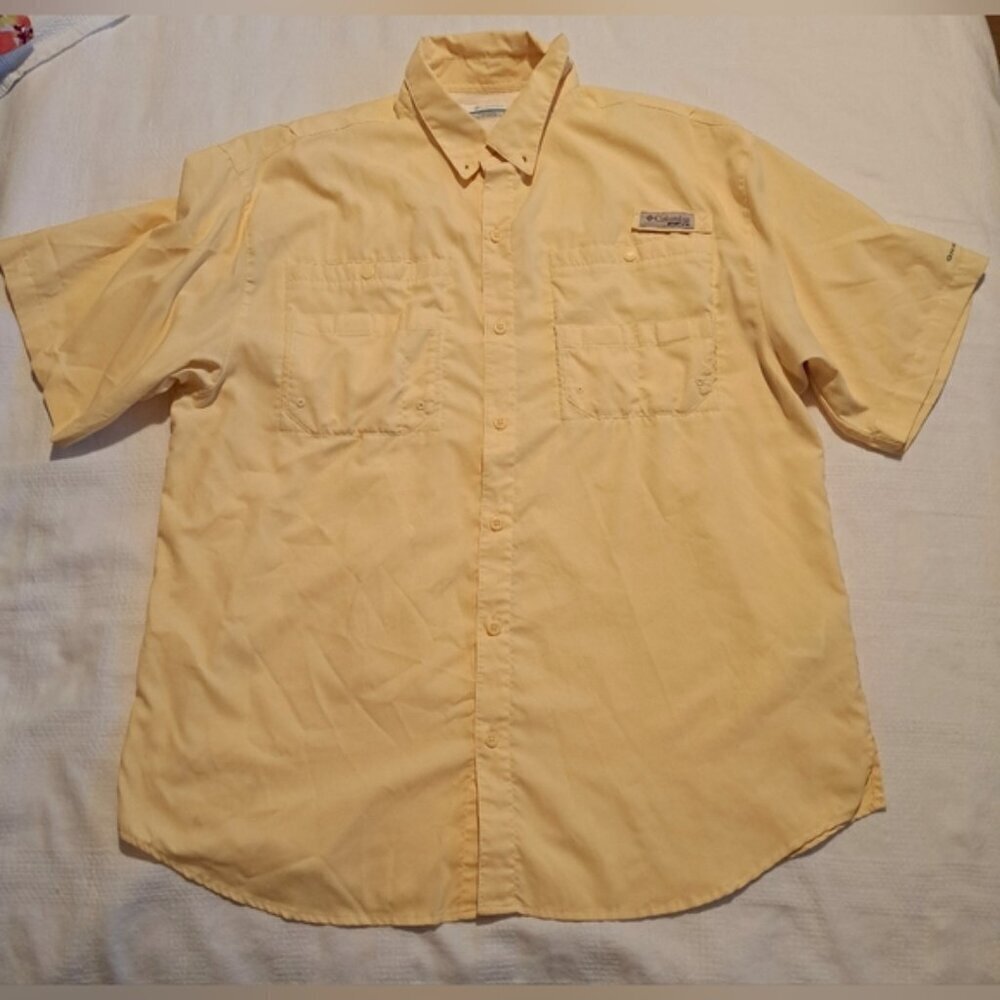 Columbia PFG men's Large yellow button up short sleeve shirt, VGUC